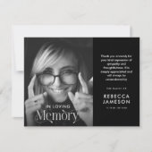 In Loving Memory B/W Photo Sympathy サンキューカード (正面)