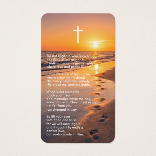 In Loving Memory Beach Sunset Photo Prayer Card (正面)