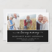 In Loving Memory Black 3 Photo Funeral Sympathy  サンキューカード (正面)