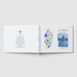 In Loving Memory Blue Floral Funeral Guest Book ゲストブック