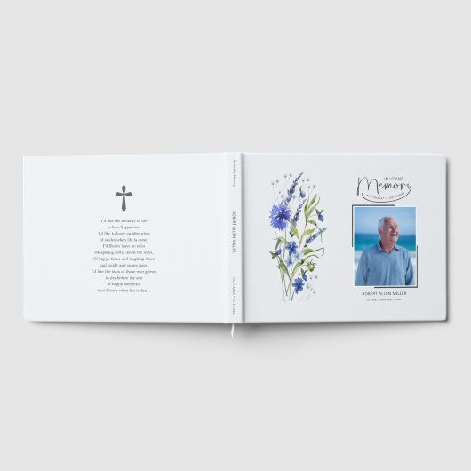 In Loving Memory Blue Floral Funeral Guest Book ゲストブック (全面)