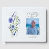 In Loving Memory Blue Floral Funeral Guest Book ゲストブック (正面)