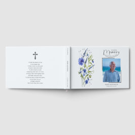 In Loving Memory Blue Floral Funeral Guest Book ゲストブック
