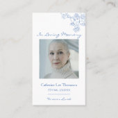 In Loving Memory Blue Floral Photo Prayer Card 名刺 (正面)