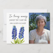 In Loving Memory Bluebonnets Texas Floral Funeral 招待状 (正面)
