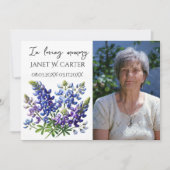 In Loving Memory Bluebonnets Texas Floral Funeral 招待状 (正面)