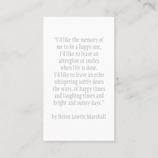 In Loving Memory Classic Photo Modern Prayer Card 名刺 (裏面)