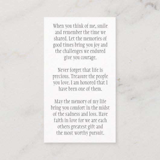 In Loving Memory Classic Photo Prayer Card 名刺 (裏面)