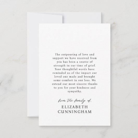 In Loving Memory Cloudsメモリアルモダン写真 サンキューカード (裏面)