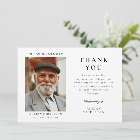 In Loving Memory Custom Photo & Message サンキューカード (スタンド正面)