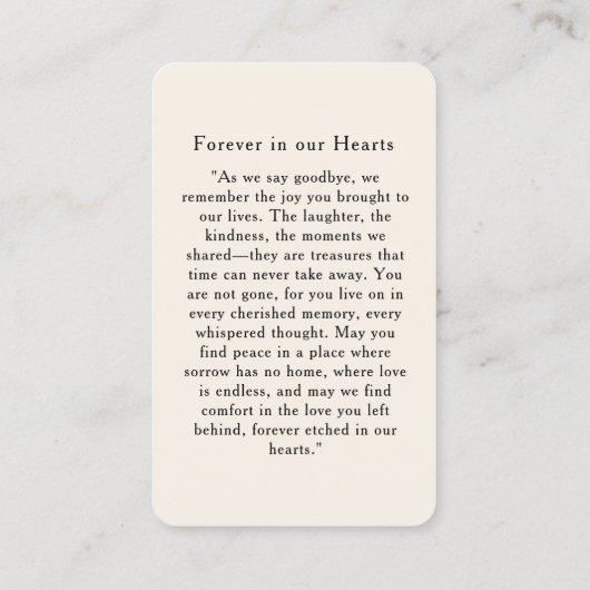 "In loving Memory" Elegant  Beige Photo Prayer  名刺 (裏面)
