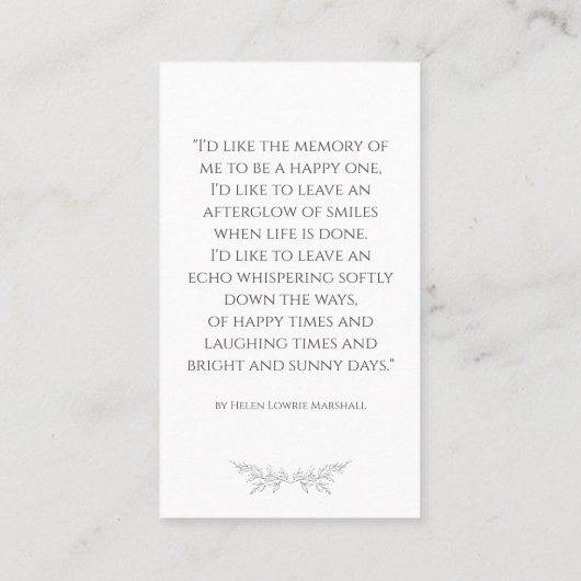In Loving Memory Elegant Floral Photo Prayer Card 名刺 (裏面)