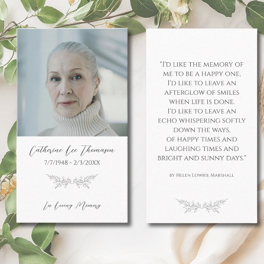 In Loving Memory Elegant Floral Photo Prayer Card 名刺