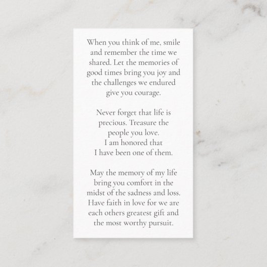 In Loving Memory Elegant Photo Prayer Cards 名刺 (裏面)