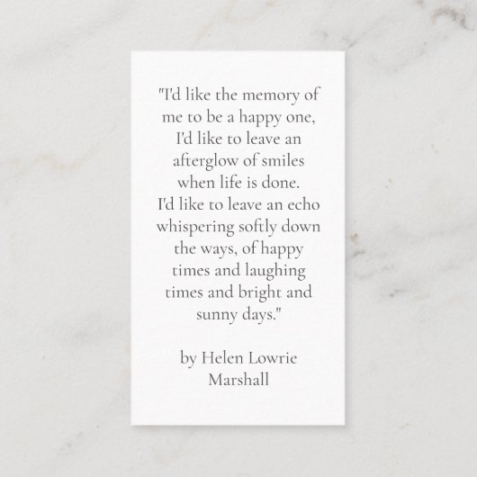 In Loving Memory Elegant Photo Prayer Cards 名刺 (裏面)