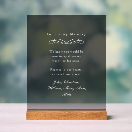 "In Loving Memory" Elegant Wedding Memorial  アクリルサイン (ニュートラル)