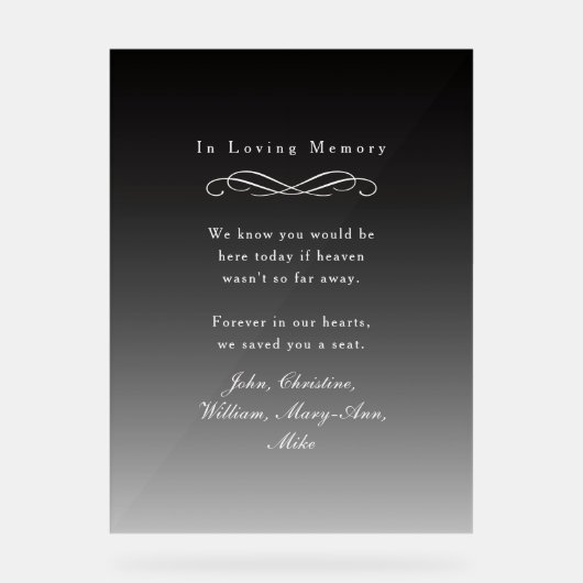 "In Loving Memory" Elegant Wedding Memorial  アクリルサイン (正面)