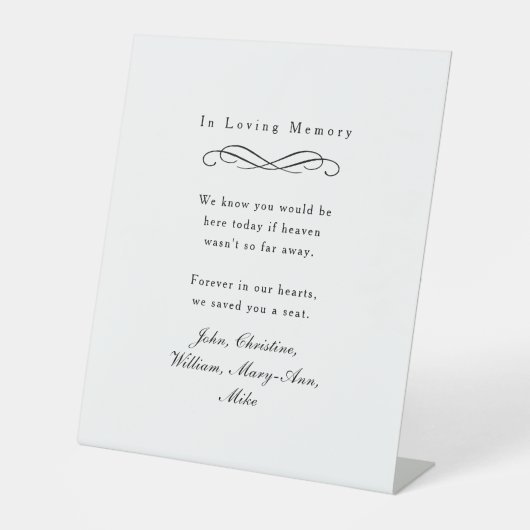 "In Loving Memory" Elegant Wedding Memorial White 台座サイン (正面)