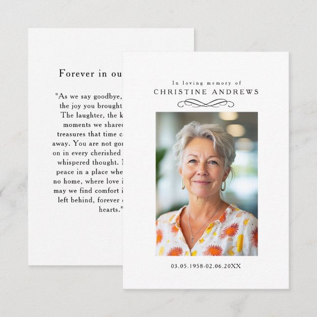 "In loving Memory" Elegant White Photo Prayer (正面/裏面)