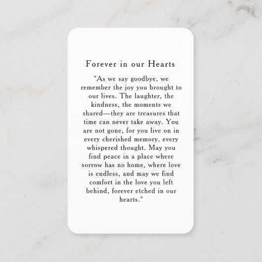 "In loving Memory" Elegant White Photo Prayer  名刺 (裏面)