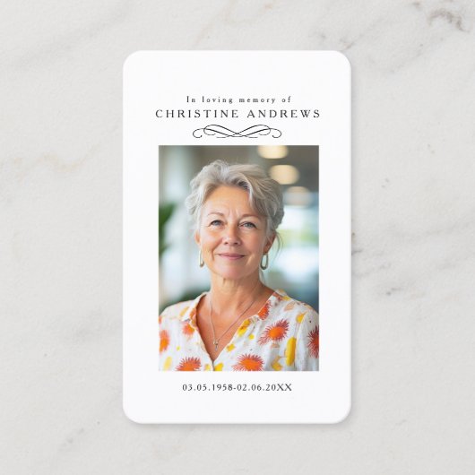 "In loving Memory" Elegant White Photo Prayer  名刺 (正面)