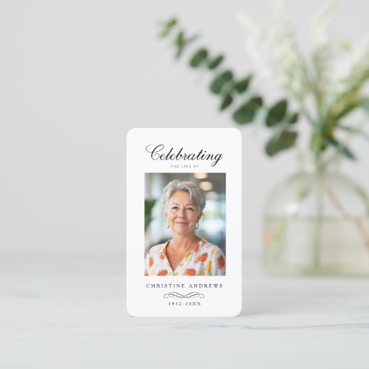 "In loving Memory" Elegant White Photo Prayer  名刺 (スタンド正面)