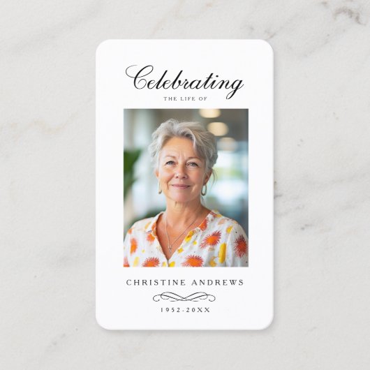 "In loving Memory" Elegant White Photo Prayer 名刺 (正面)