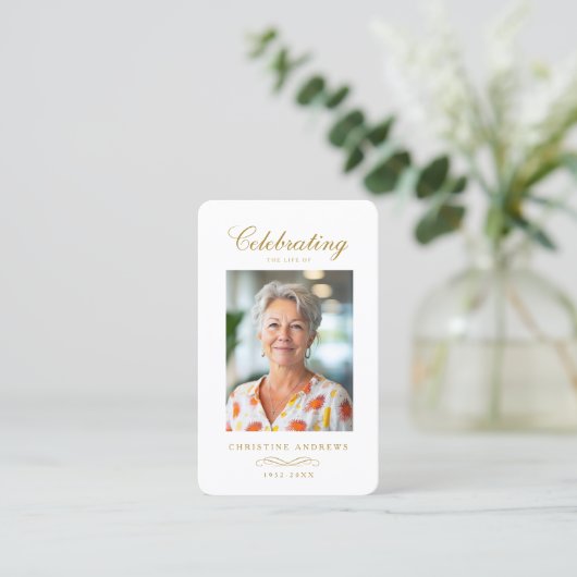 "In loving Memory" Elegant White Photo Prayer  名刺 (スタンド正面)