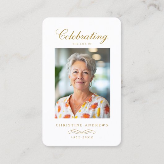 "In loving Memory" Elegant White Photo Prayer  名刺 (正面)