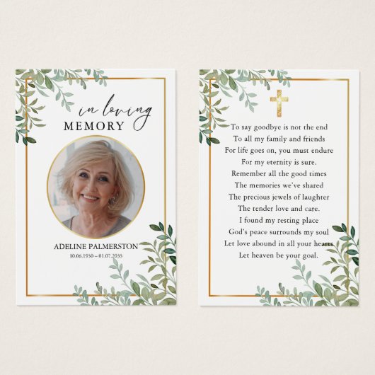 In loving Memory Floral Cross Funeral Prayer Cards (正面&裏面)