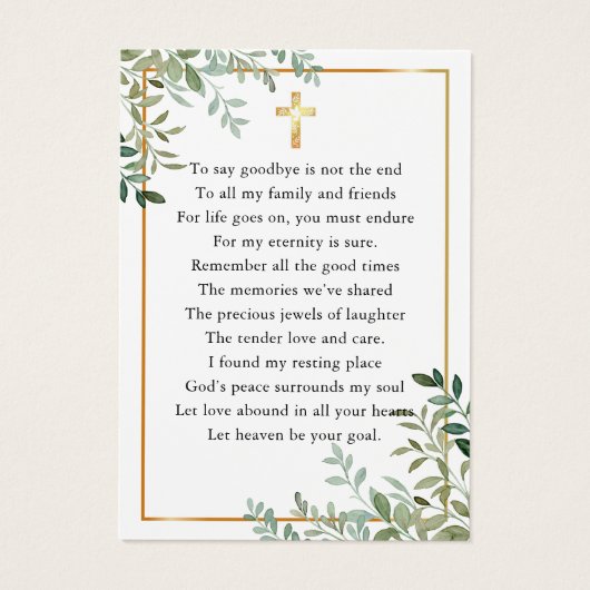 In loving Memory Floral Cross Funeral Prayer Cards (裏面)