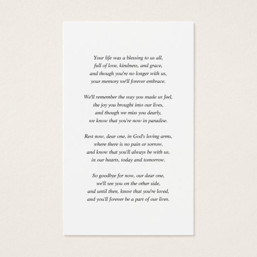 In Loving Memory Funeral Memorial Prayer Card (裏面)