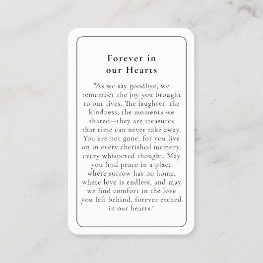 "In Loving Memory" Funeral Photo Prayer  名刺 (裏面)