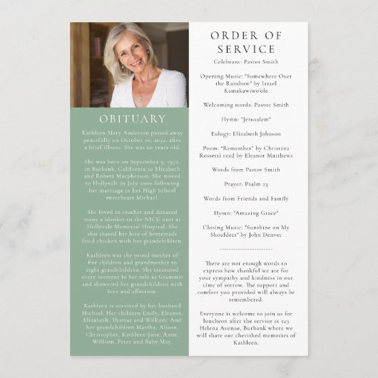 In Loving Memory Greenery写真追悼会 プログラム (裏面)