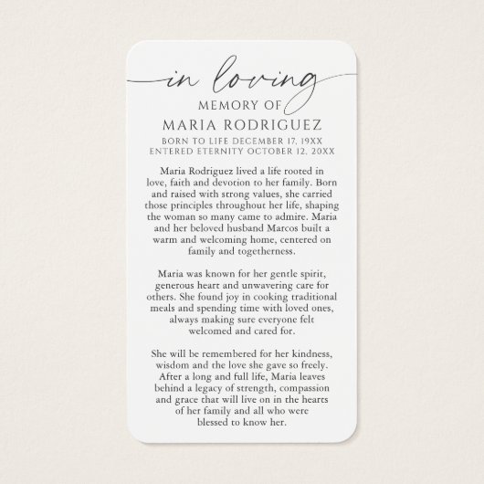 In Loving Memory Guadalupe Funeral Prayer Cards (裏面)