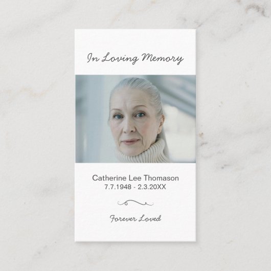 In Loving Memory Minimalist Photo Prayer Card 名刺 (正面)