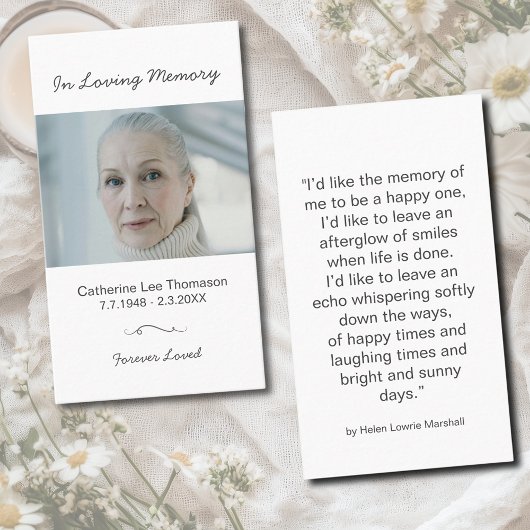 In Loving Memory Minimalist Photo Prayer Card 名刺