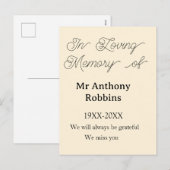 In Loving memory of name funeral memory keepsake シーズンポストカード (正面/裏面)