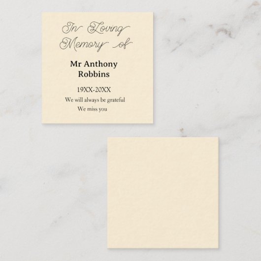 In Loving memory of name funeral memory keepsake スクエア名刺 (正面/裏面)