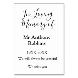 In Loving memory of name funeral memory keepsake テーブルナンバー