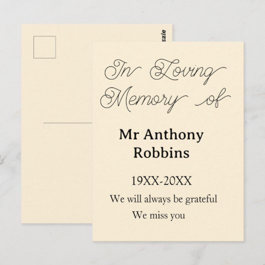 In Loving memory of name funeral memory keepsake ポストカード (正面/裏面)