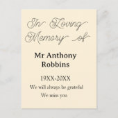 In Loving memory of name funeral memory keepsake ポストカード (正面)