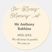 In Loving memory of name funeral memory keepsake ラウンドシール (正面)