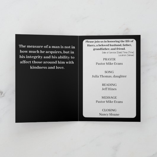 In Loving Memory Photo モダン Memorial Program プログラム (内部)