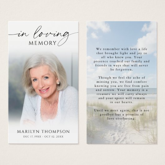 In Loving Memory Photo Beach Memorial Cards (正面&裏面)