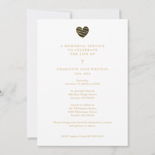 In Loving Memory Photo Black Heart Arch Effect 招待状 (裏面)