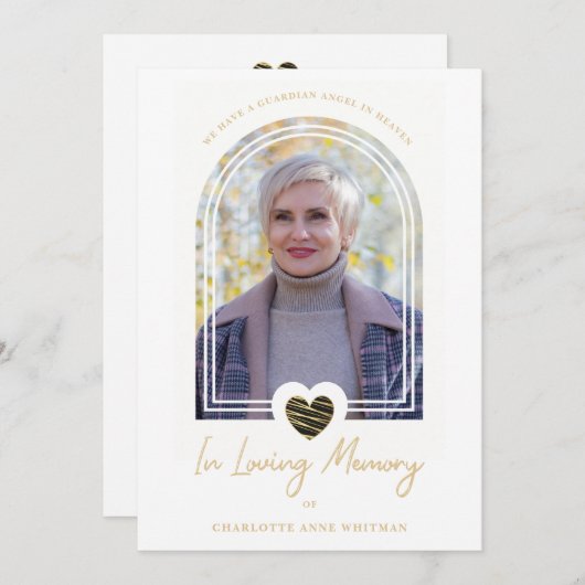 In Loving Memory Photo Black Heart Arch Effect 招待状 (正面/裏面)