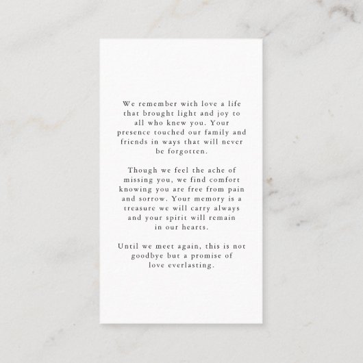 In Loving Memory Photo Funeral Prayer Card 名刺 (裏面)