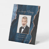 In Loving Memory Photo Navy Rose Gold Agate 台座サイン (正面)