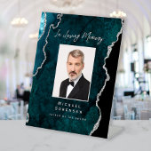 In Loving Memory Photo Teal Silver Agate Wedding 台座サイン